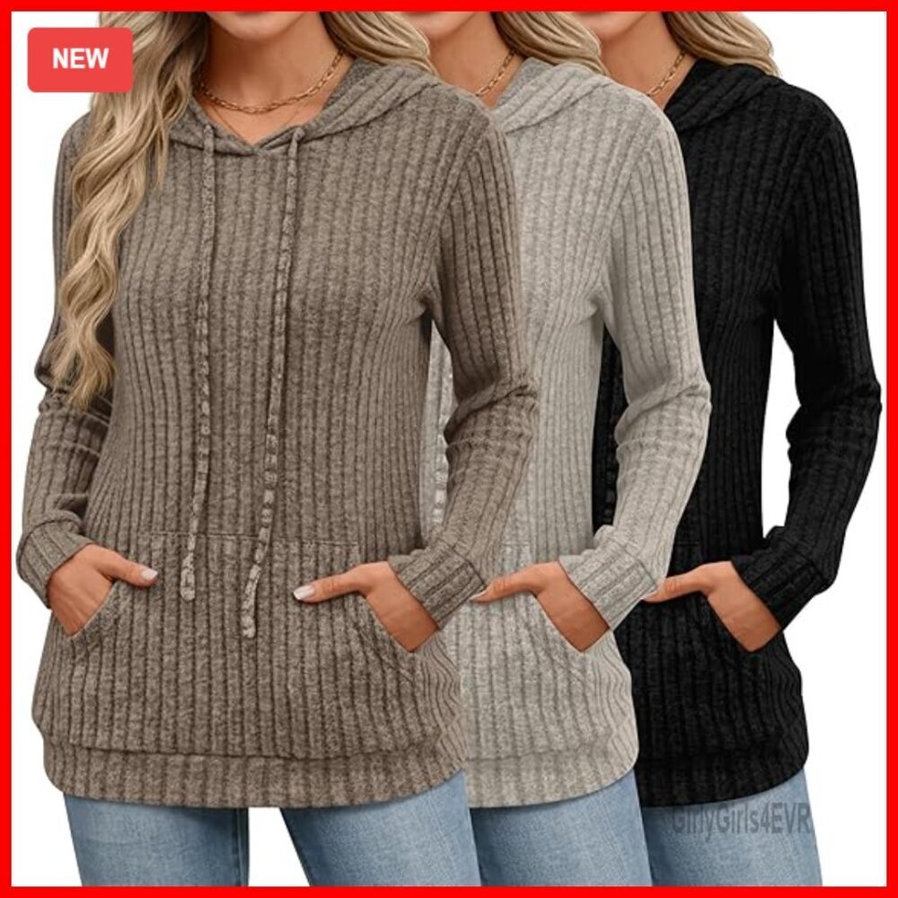 Long Sleeve Hoodie Sweater with Kangaroo Pocket Drawstring Pullover